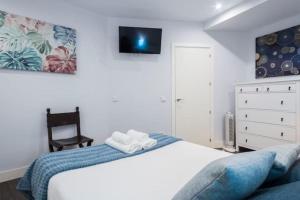a bedroom with a bed and a tv on the wall at Modern flat in the city center - Madrid SEG in Madrid