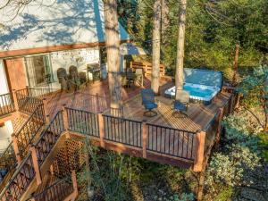 an overhead view of a deck with a swimming pool at Lakeview Lodge w/ Boat slip, hot tub, lake views in Bass Lake