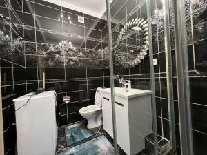 Koupelna v ubytování С видом на горы апартаменты с дизайнерским ремонтом