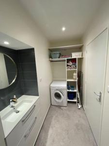 Un baño con lavadora y lavabo. en Le Coeur de Rodez, en Rodez
