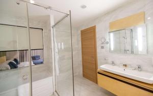 a bathroom with a shower and a sink and a tub at Best Western Premier Ark Hotel in Tirana