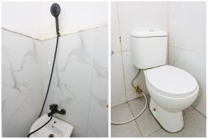 two pictures of a bathroom with a toilet at OYO 93772 Iconiq Rooms in Bekasi