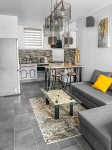 uma sala de estar com um sofá e uma mesa em Pause Lilloise em Lille