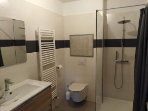 a bathroom with a toilet and a glass shower at la maison de Valbois in Varvinay