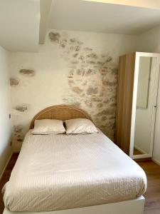 - un lit dans une chambre avec une fresque murale dans l'établissement Appartement 3 chambres Hyper centre Bayonne, à Bayonne