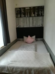 1 cama con almohada rosa en una habitación en Boutique Family House LA, en Füssen