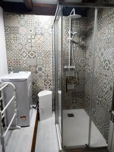 a bathroom with a shower and a toilet at Apto. La Magnolia cerca de Comillas y playas in La Virgen