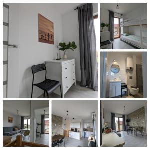 a collage of four pictures of a room at Słoneczna Sarbinówka in Sarbinowo