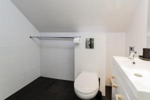 a white bathroom with a toilet and a sink at Villa del Sol in Sztutowo +82 photos