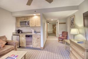 sala de estar con sofá y cocina en 1bd 272 Perfect Location with Pool, en Crested Butte