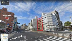 uma representação de uma rua urbana com edifícios em bHOTEL Dai3Himawari - 2BR good for 6PPL overlooking Peace Park with WIFI! em Hiroshima