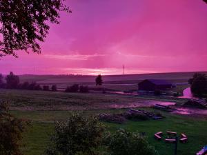 aivatedivated field with a pink sky with a group of boats at Ferienwohnung Herbst in Edelsfeld