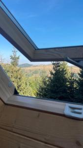 a window with a view of a mountain view at Hidden Valley in Băişoara