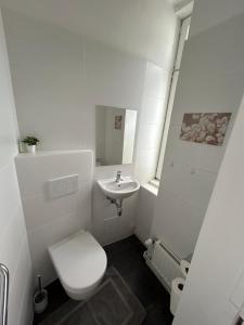 a white bathroom with a toilet and a sink at Paky Appartements 00210 in Vienna