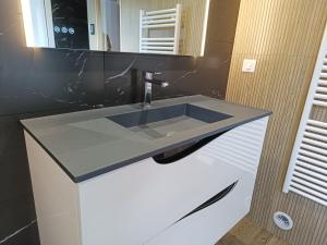 a bathroom with a sink and a mirror at KERLAGATU in Quimper