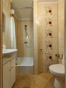 łazienka z wanną, toaletą i prysznicem w obiekcie Agroturystyka Tęczowa Dolina w mieście Bodzentyn