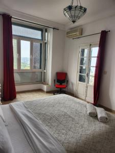 Un pat sau paturi într-o cameră la Le grand bleu appartement