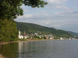 eine Stadt am Ufer eines Wasserkörpers in der Unterkunft Ferienwohnung Rosemarie in Kamp-Bornhofen