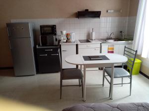 uma cozinha com uma mesa e cadeiras e um frigorífico em Studio Danton em Troyes