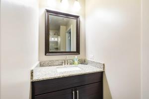 a bathroom with a sink and a mirror at 2B 2BA Distinguished Apartment Rooftop Pool & Gym in Baltimore