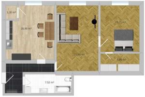 Majutuskoha Living (82 m²) in the heart of Graz korruse plaan +8 fotot