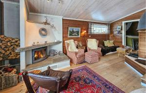 - un salon avec une cheminée et un canapé dans l'établissement Gorgeous Home In Eggedal With Kitchen, à Haglebu