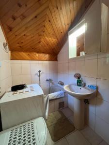 a small bathroom with a sink and a toilet at Guesthouse Vratnik in Sarajevo