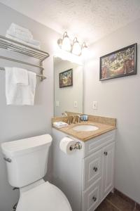 a bathroom with a white toilet and a sink at Stadium View in Auburn