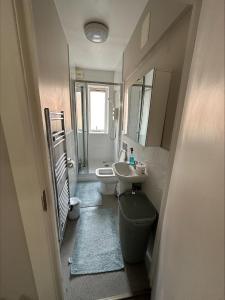 La petite salle de bains est pourvue d'un lavabo et de toilettes. dans l'établissement Central London, Free Parking, à Londres