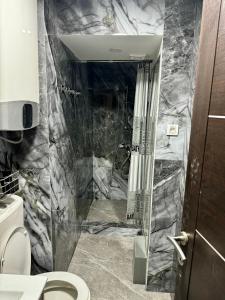 a bathroom with a marble shower with a toilet at Lux - Apartment BCN in Budva