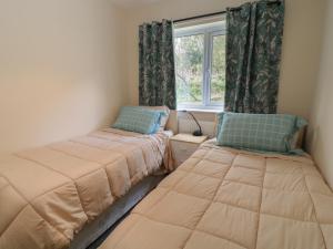 チャードにあるBroadlands Bungalowの窓のある部屋にベッドが2つある