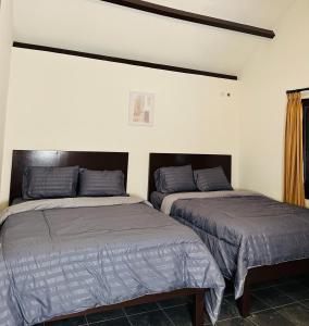dos camas sentadas una al lado de la otra en un dormitorio en Eleven villa 2 en Pangandaran