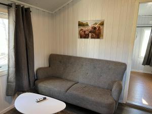 sala de estar con sofá y mesa en Granmo Camping, en Oppdal