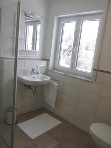 a bathroom with a sink and a toilet at Ferienwohnungen Mörzhof Eurasburg in Eurasburg