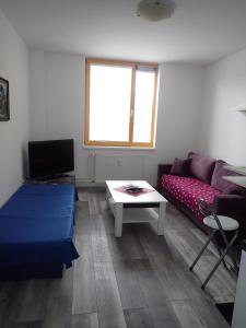 salon z kanapą i stołem w obiekcie Cozy apartment w Bratysławie