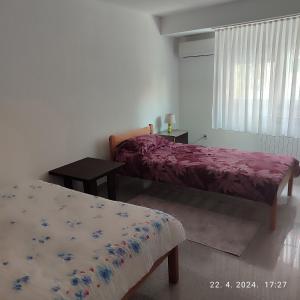 a room with two beds and a table and a window at Apartman Numero Uno in Vogošća