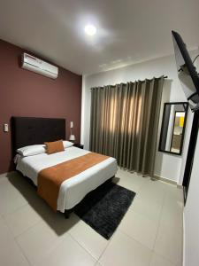 1 dormitorio con 1 cama grande en una habitación en Sachar Lodging Apartahotel en Bucaramanga