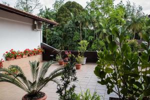 a courtyard with potted plants and flowers in a house at Pousada Oma Helga in Pomerode