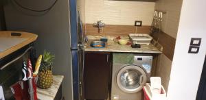 a small kitchen with a washing machine in a room at Tulip elite in Ain Sokhna