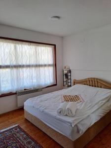 1 dormitorio con cama y ventana grande en Sunset terrace, en Ilinden