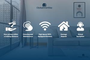 Habitación con sofá e iconos de la tecnología en City of London - CityApartmentStay en Londres