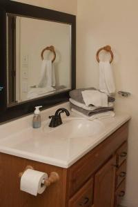 ein Waschbecken mit einem Spiegel und einem Handtuch in der Unterkunft 14% Discount for 1 Week 22% Discount for 1 Month in Lawton