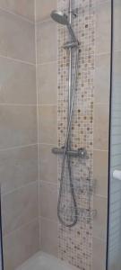 y baño con ducha con cabezal de ducha. en Cœur de Falaise, Normandie Suisse Normande en Falaise