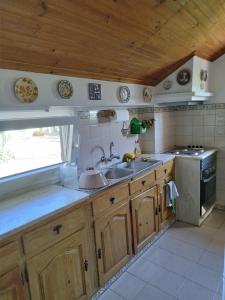 uma cozinha com um lavatório e um fogão em Casa da Fonte em Alviobeira
