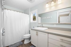 a white bathroom with a sink and a toilet at Long Lake Dream Dogs Welcome in Traverse City