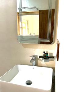 a bathroom with a white sink and a mirror at The Nangsay Hotel in Leh