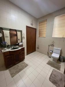 リオデジャネイロにあるCasa Aconchegante-Rio de janeiroのバスルーム(トイレ、洗面台、鏡付)