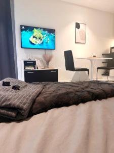 TV a/nebo společenská místnost v ubytování Modern Studio with Lake View near Zurich + 37 fotografií