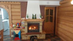 a living room with a fireplace in a house at Pokoje u Doroty in Zakopane