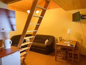 a living room with a couch and a wooden ladder at AGROTURYSTYKA WIOSNA in Wiosna